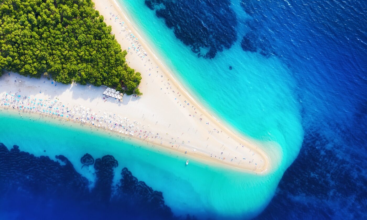 Zlatni rat cape at Bol on Brač, seen from the air